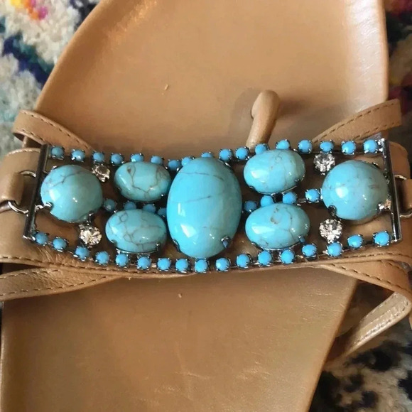 STUART WEITZMAN Flip Flop Bejeweled Turquoise Statement Sandal - Picture 6 of 8